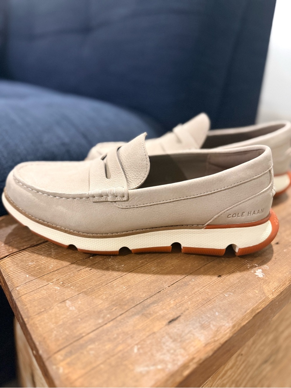 Cole Haan Beige Suede Penny Loafers Zero Grand Mens 8